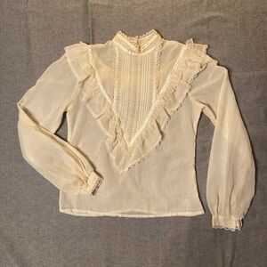 Vintage 1970s Sheer Cream Edwardian Blouse